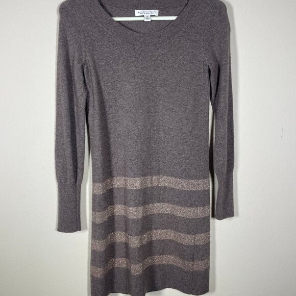 Banana Republic Dresses & Skirts - Banana Republic Women's LS Brown Gold Shimmer Stripe Sweater Dress XS Wool Blend